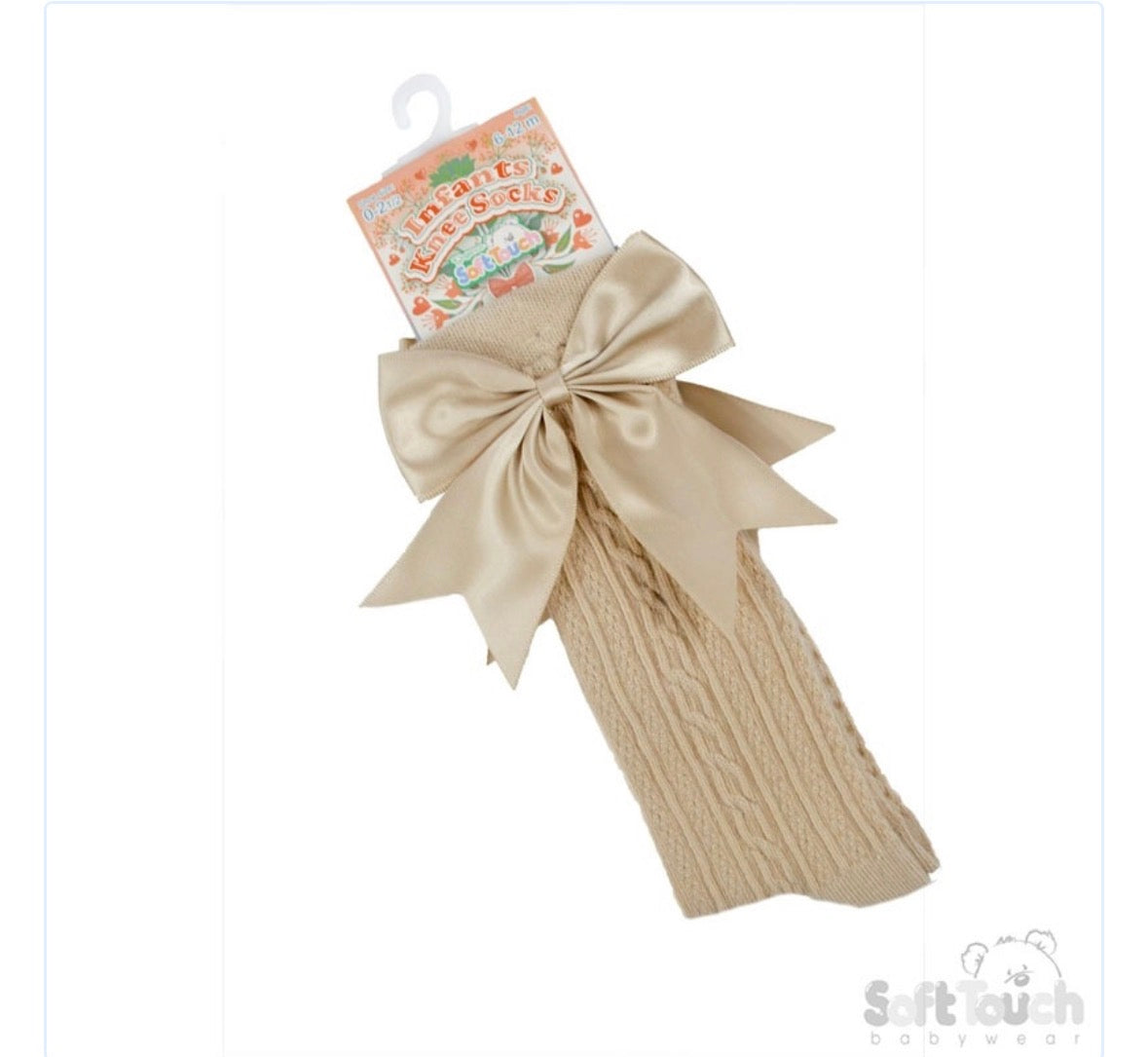 Beige knee high bow socks