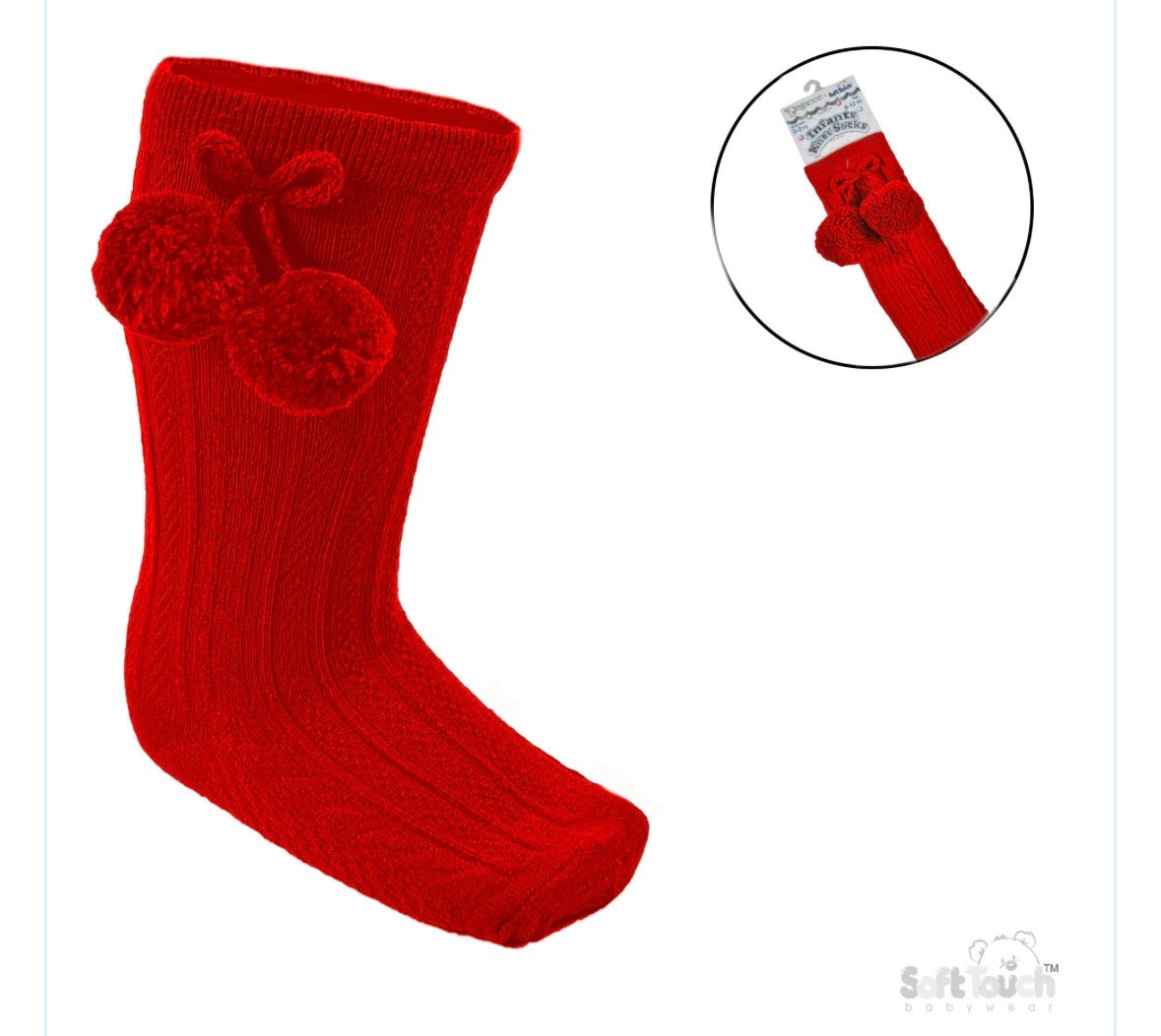 Red knee high pom socks