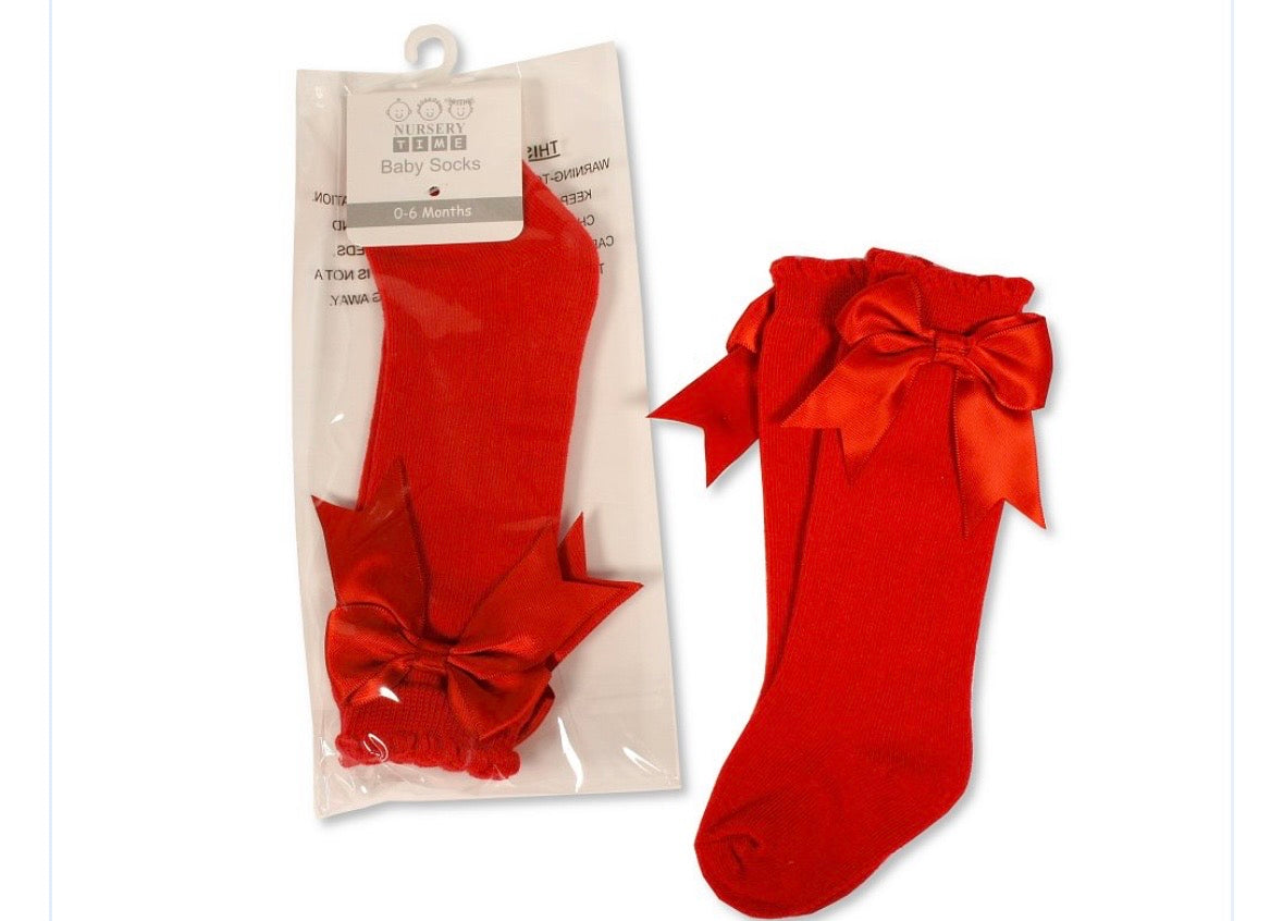 Red knee high bow socks