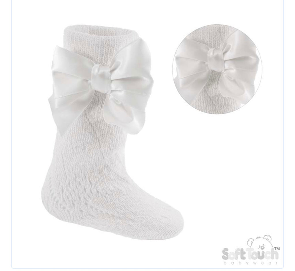 Open work knee high bow socks