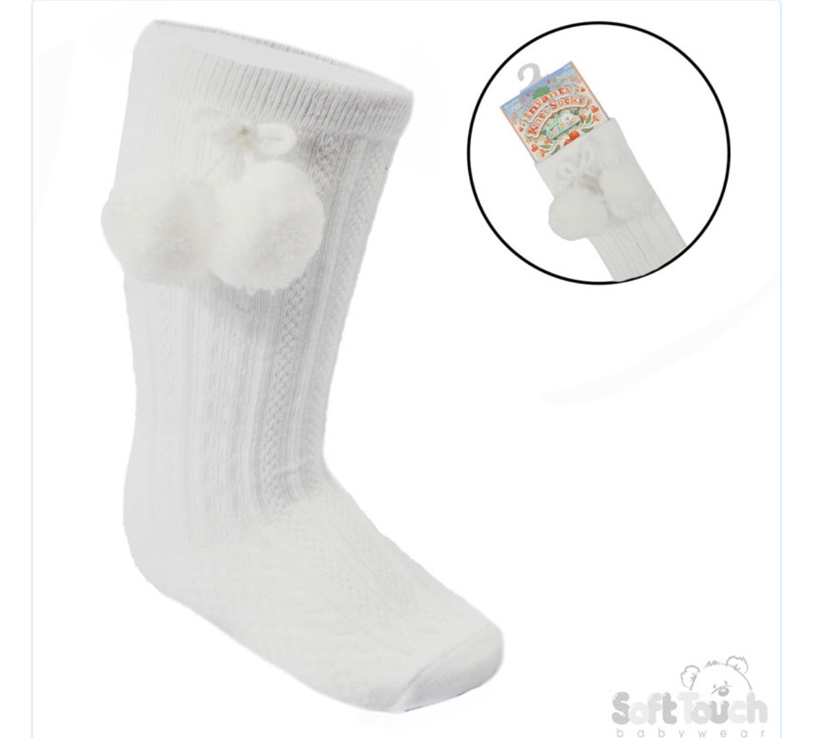 White knee high pom socks