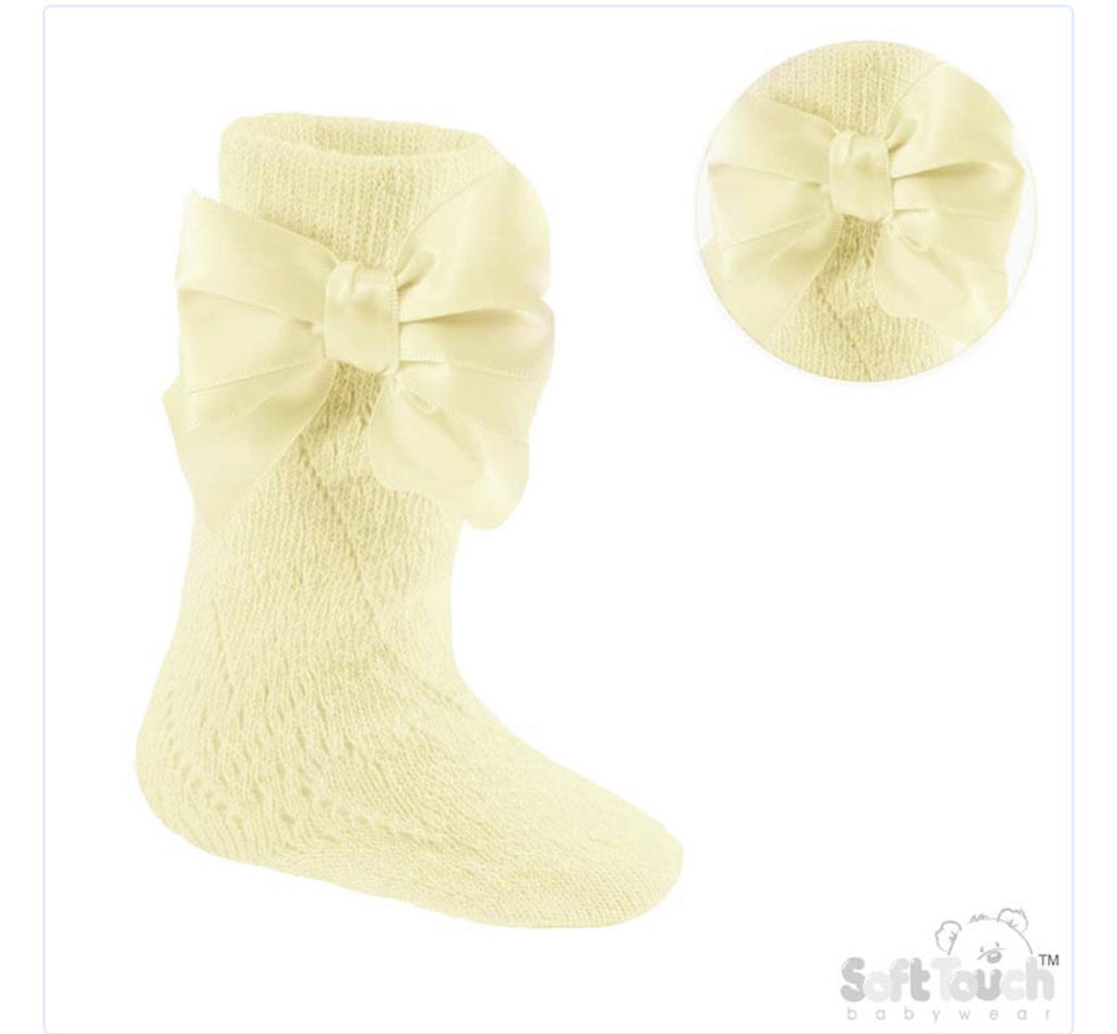Open work knee high bow socks