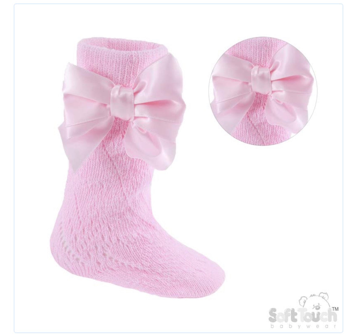 Open work knee high bow socks