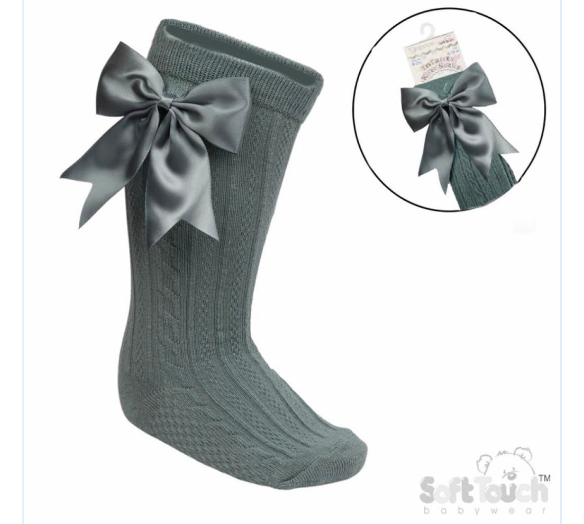Sage green knee high bow socks