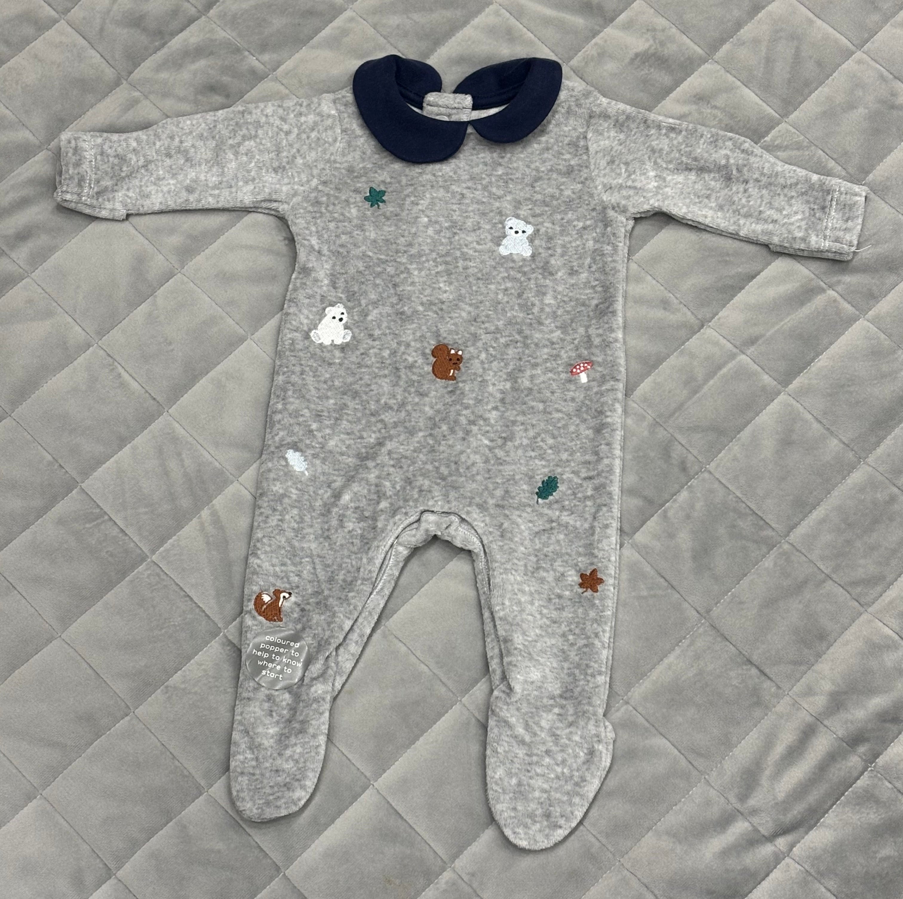 Woodland velour baby grow