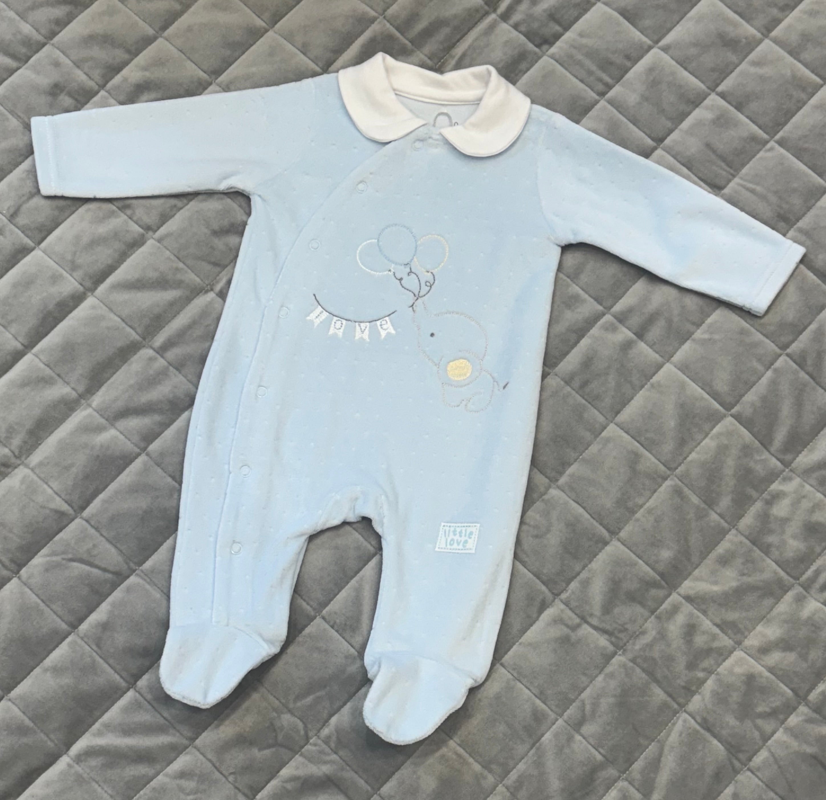 Elephant velour baby grow