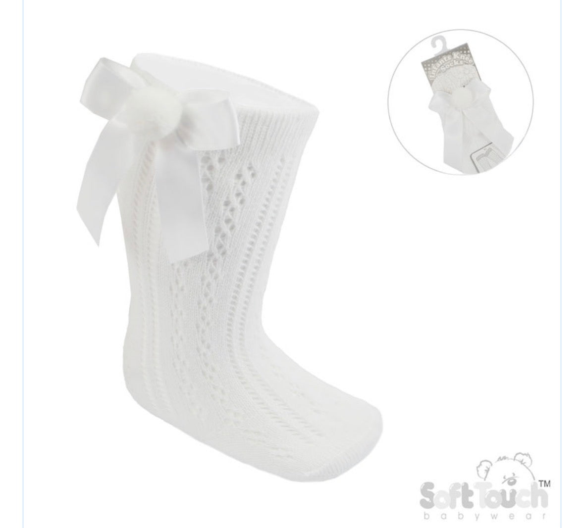 White knee high bow and pom socks