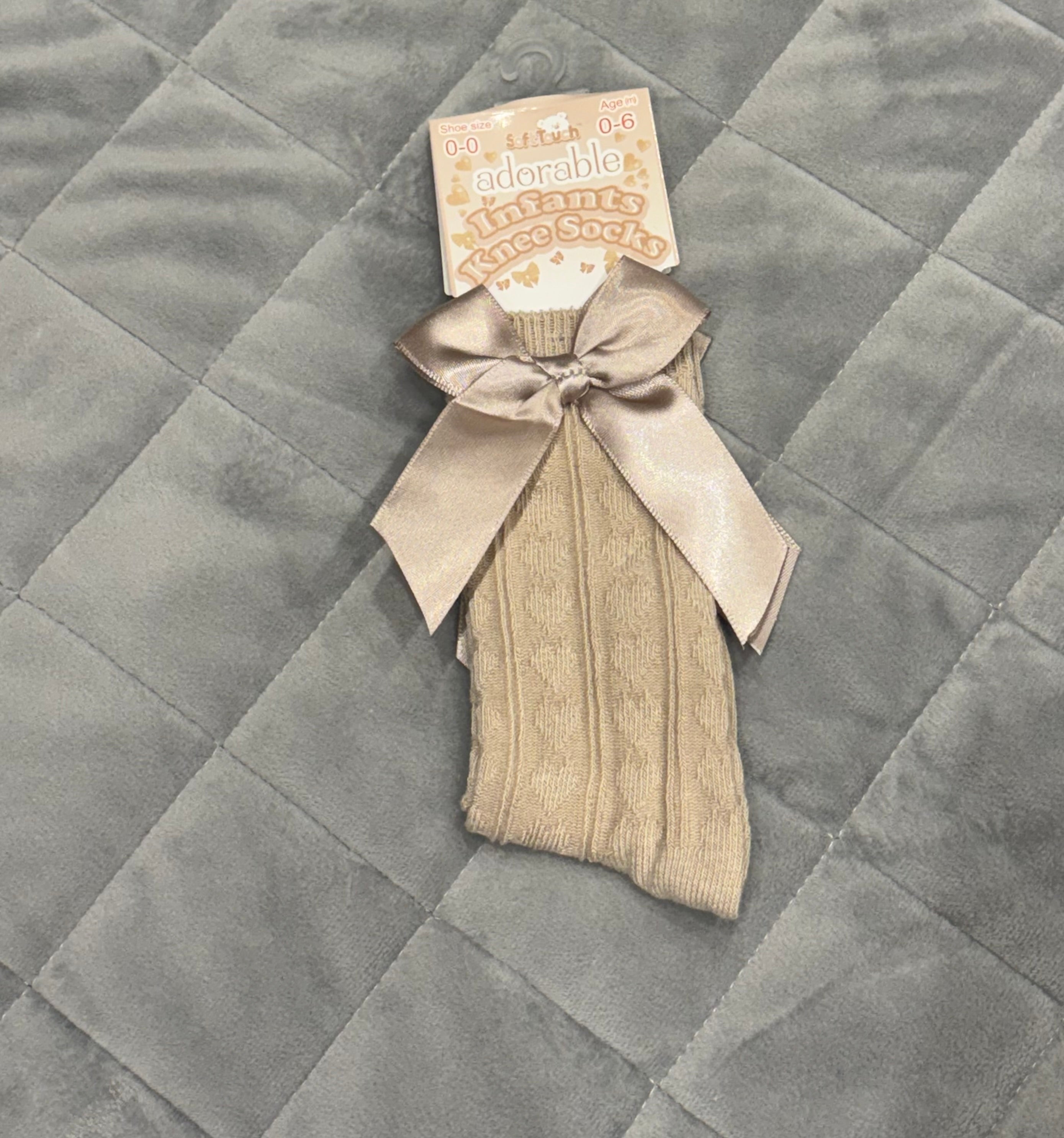 Beige knee high bow socks