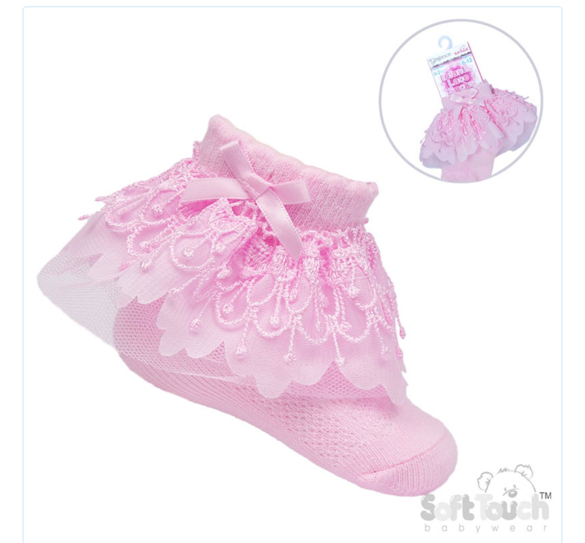 Pink frill and lace ankle socks
