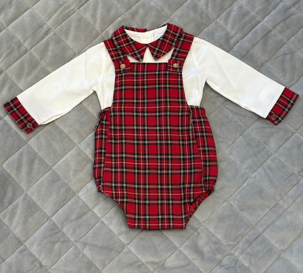 Boys top and tartan romper set