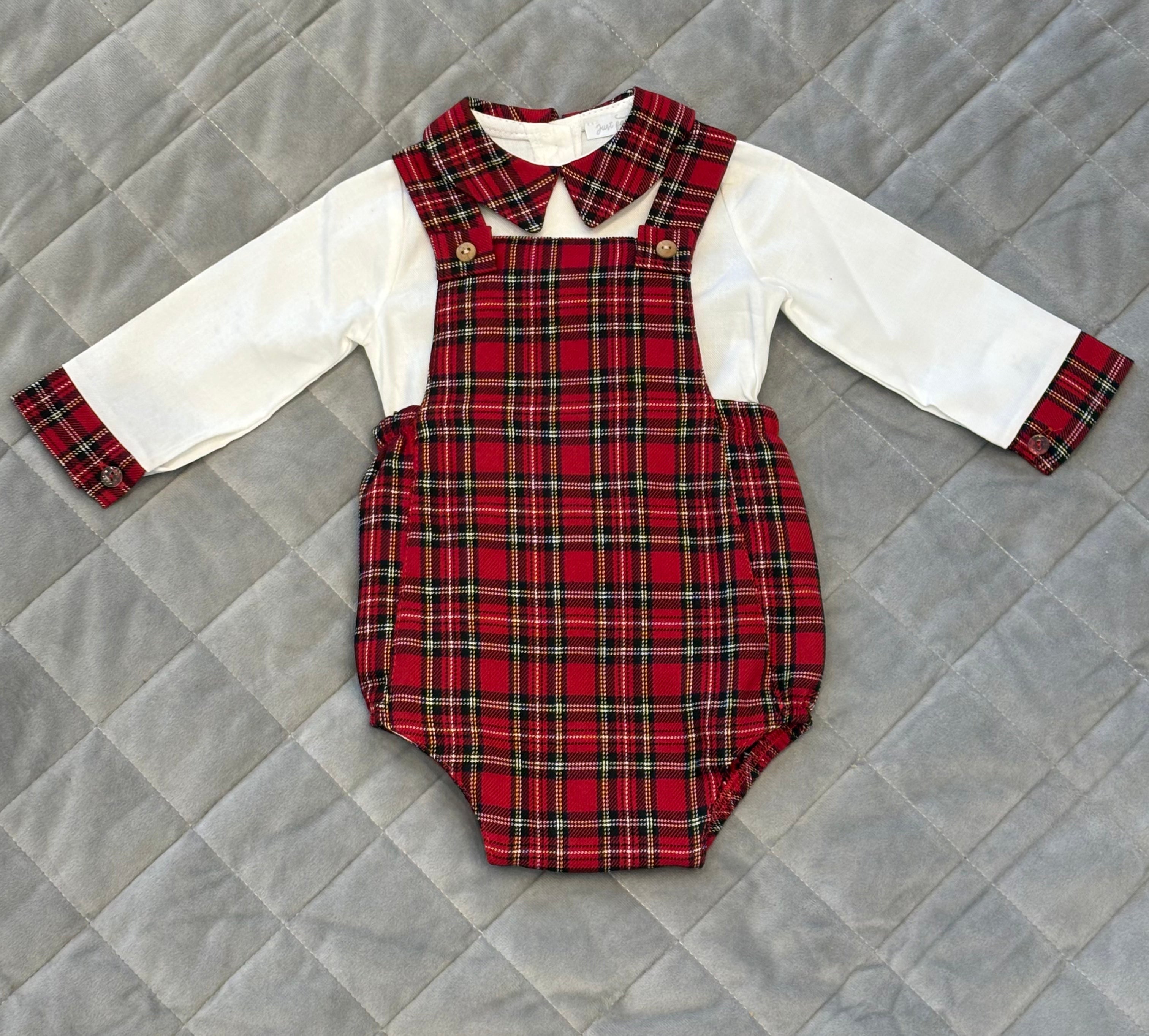 Boys top and tartan romper set