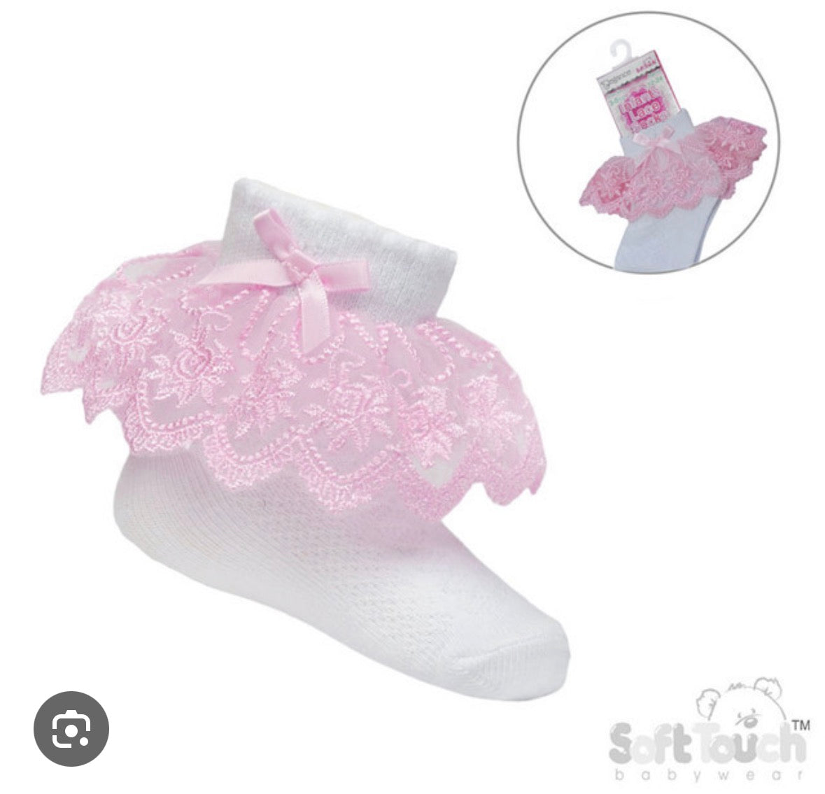 Pink and white frill and lace ankle socks