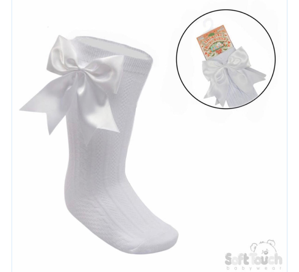 White knee high bow socks