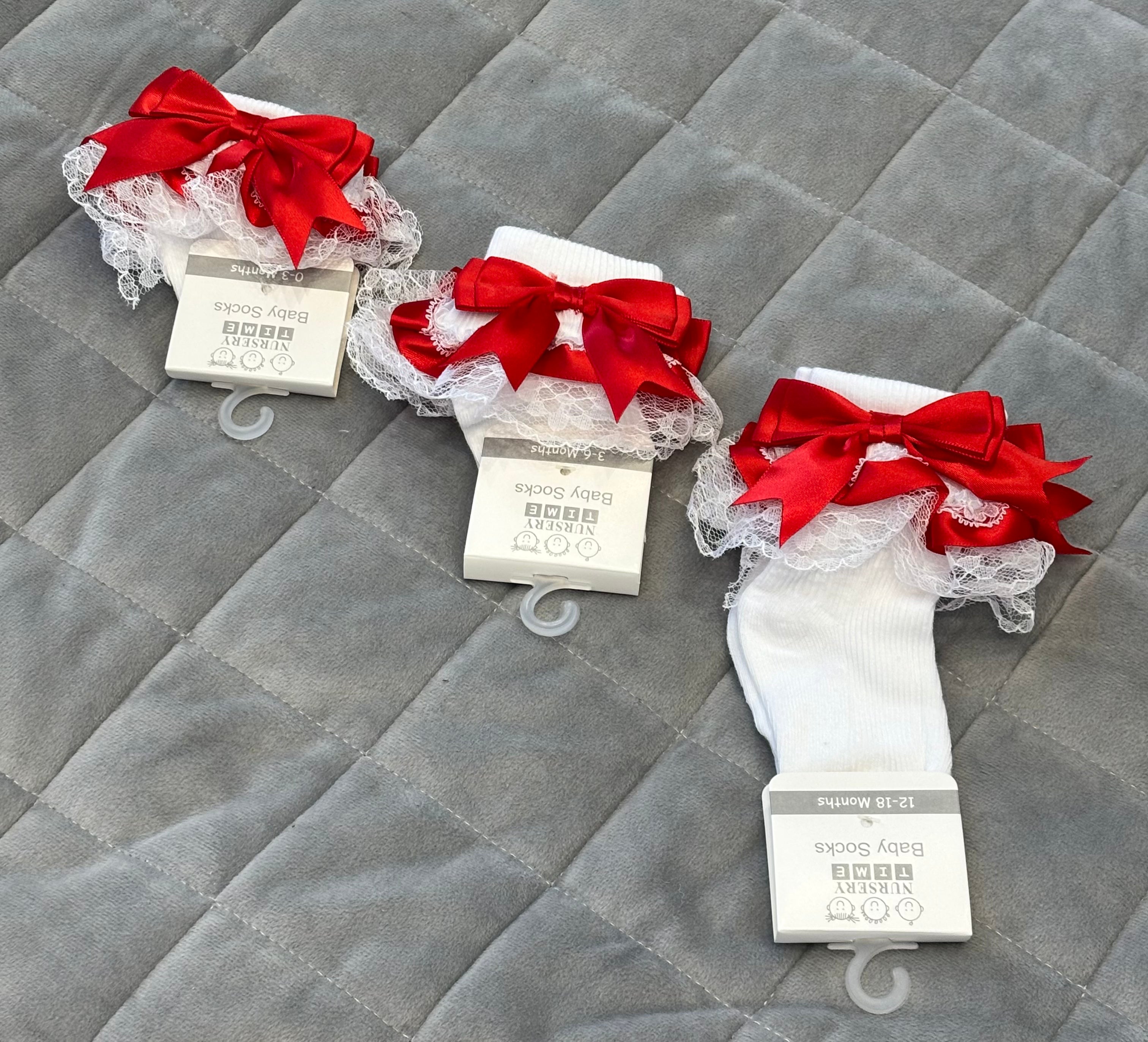 White and red frill socks