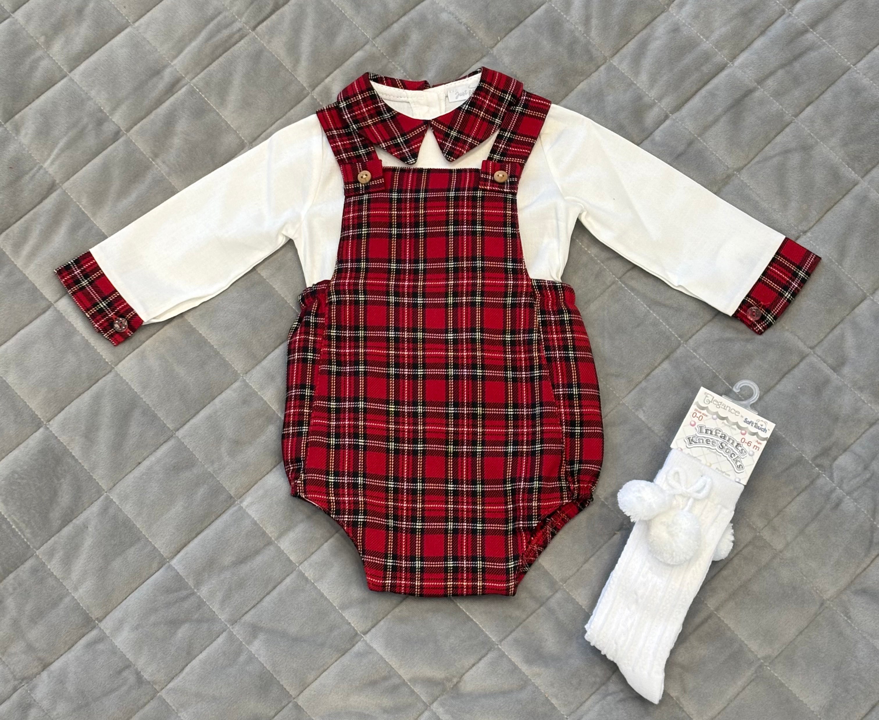 Boys top and tartan romper set